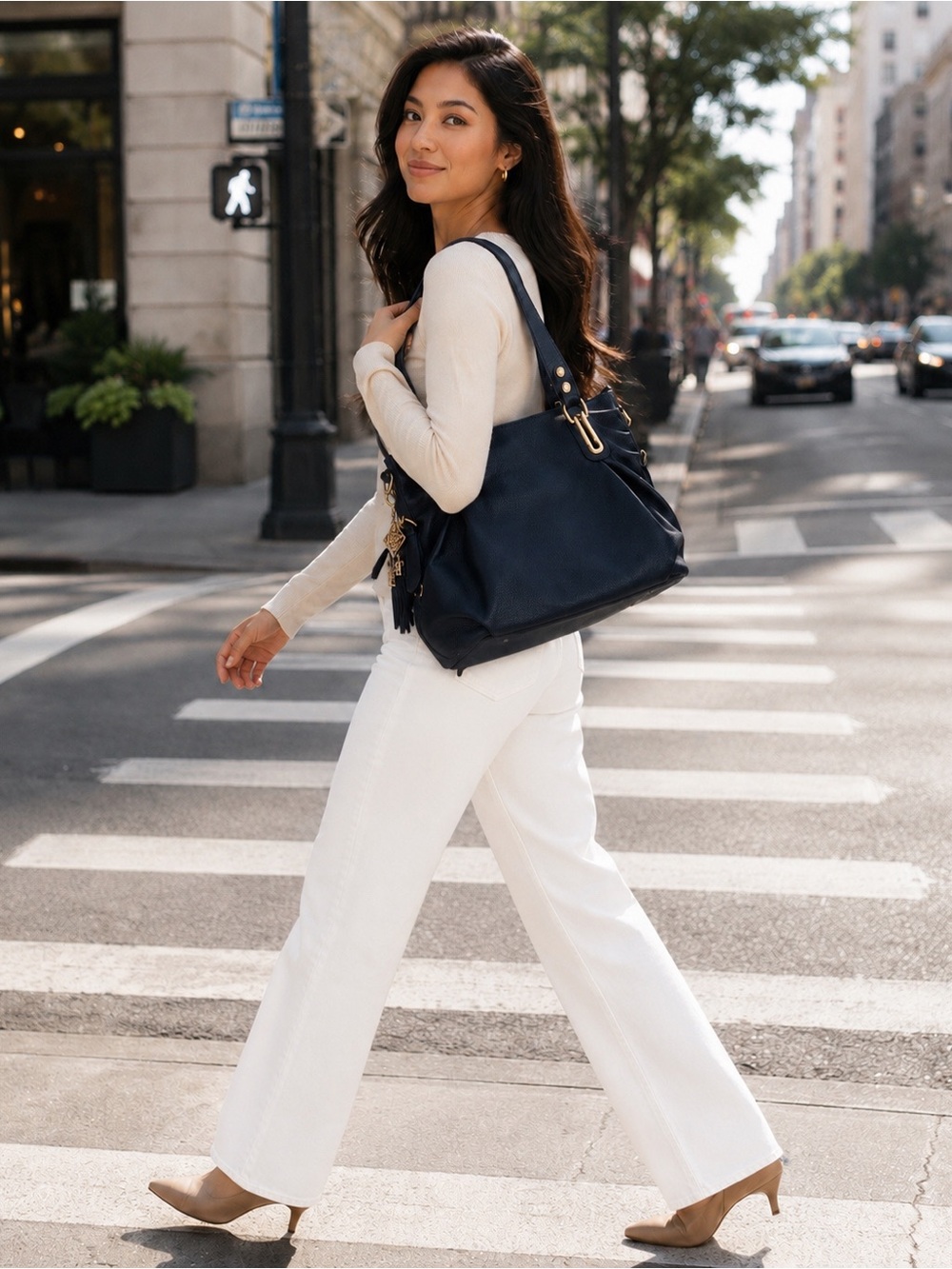 Kiss Angle / Angel Kiss Navy Blue Pebble Faux Leather Tote Shoulder Bag